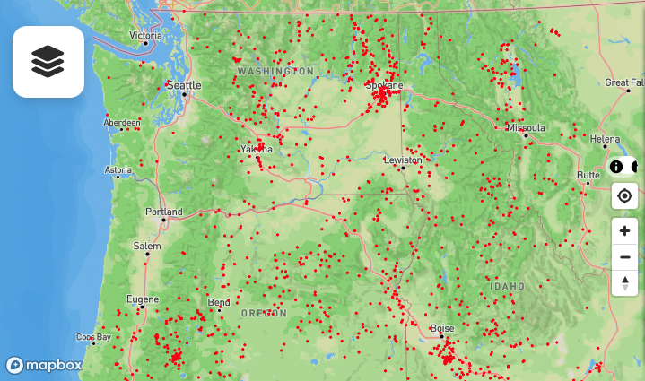 Forayz map showing forest type overlay for mushroom habitat identification