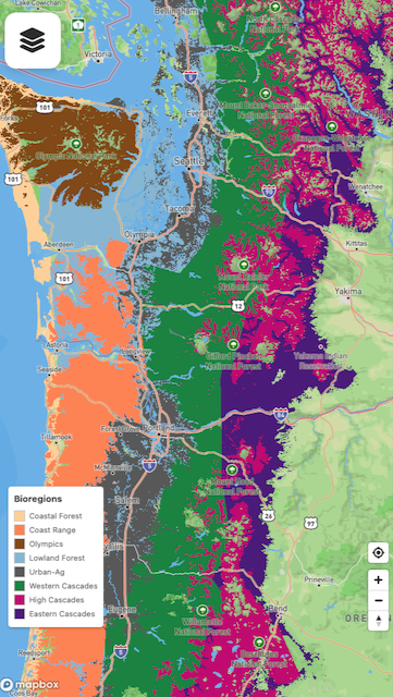 Ecoregion boundaries map for Pacific Northwest mushroom foraging