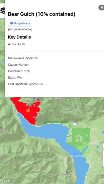 Wildfire burn perimeter map for morel mushroom hunting in Washington and Oregon