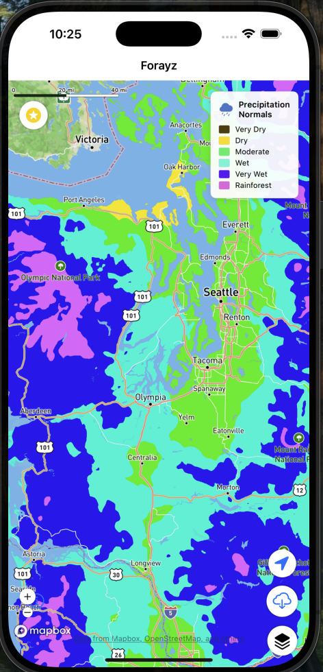 Annual precipitation normals map for identifying mushroom habitat types