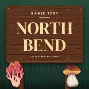 Trail sign reading “North Bend” — guided mushroom tour with Salish Mushrooms